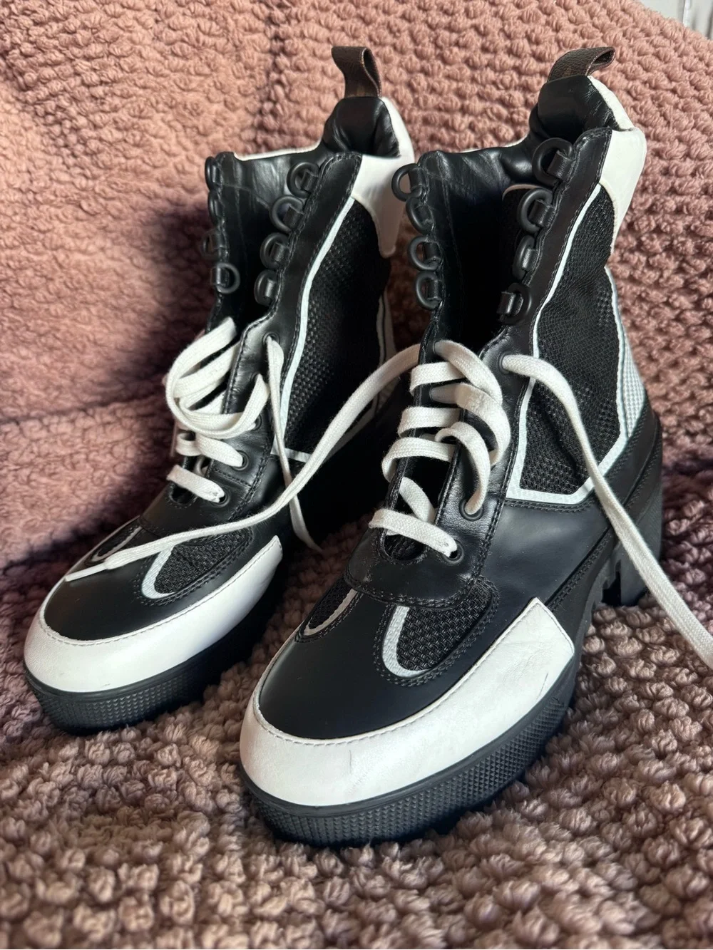 Louis Vuitton Black and White Lace-Up Platform Boots